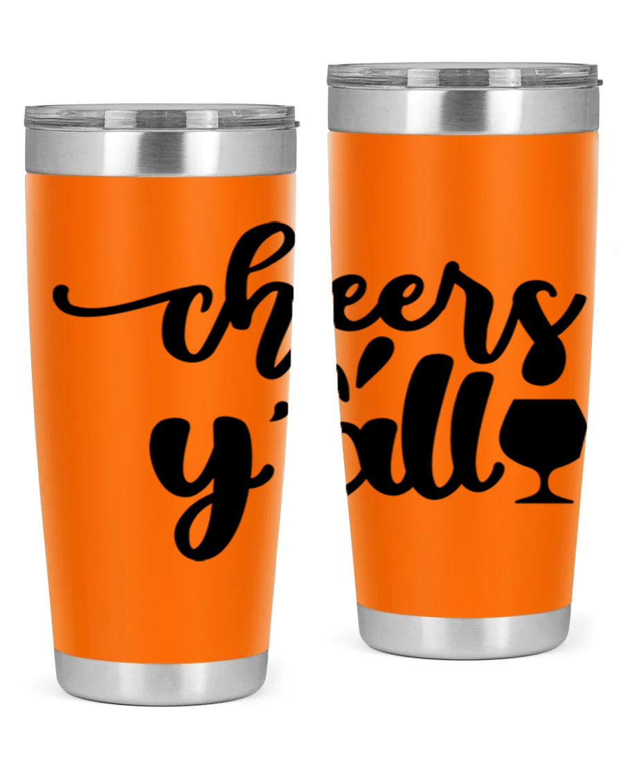 Cheers Y'all 198# Wine Tumbler in stainless steel with a stylish design, perfect for hot and cold beverages.