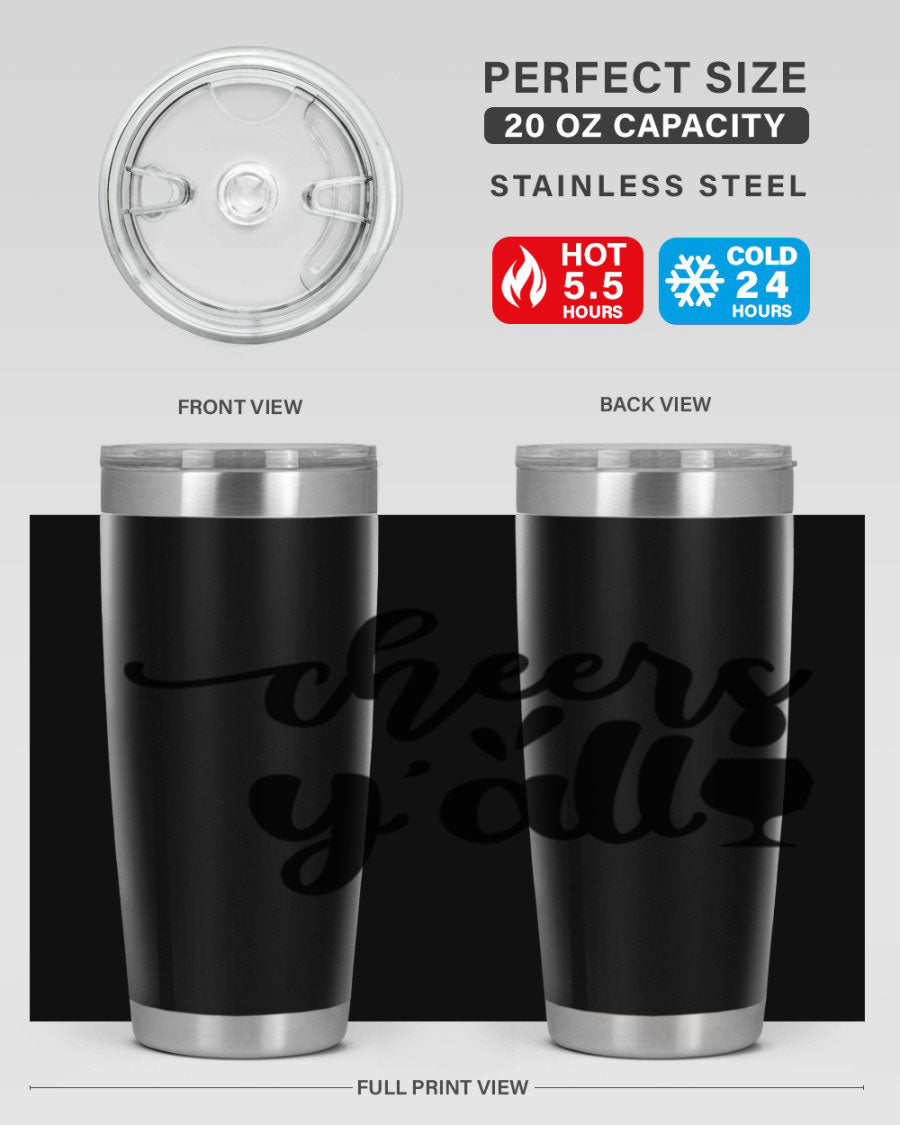 Cheers Y'all 198# Wine Tumbler in stainless steel with a stylish design, perfect for hot and cold beverages.