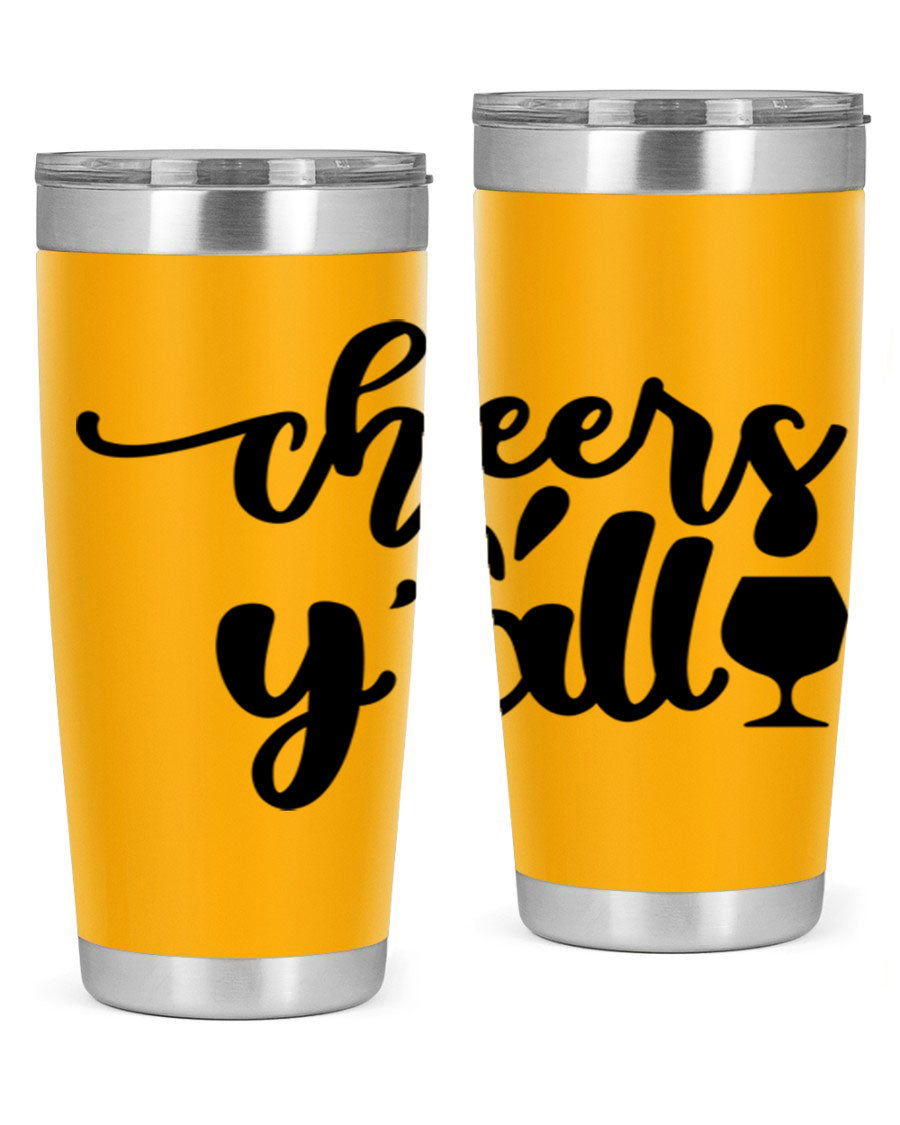 Cheers Y'all 198# Wine Tumbler in stainless steel with a stylish design, perfect for hot and cold beverages.