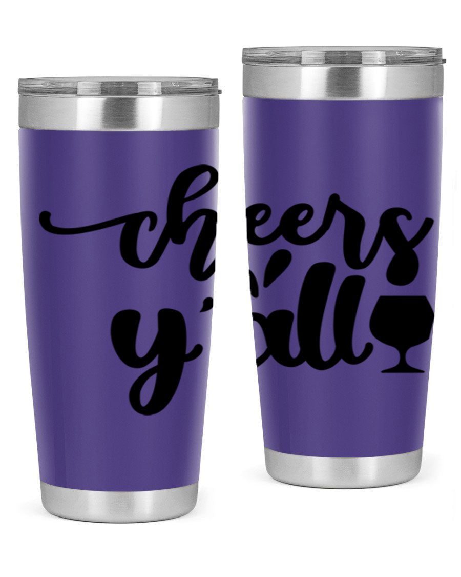 Cheers Y'all 198# Wine Tumbler in stainless steel with a stylish design, perfect for hot and cold beverages.