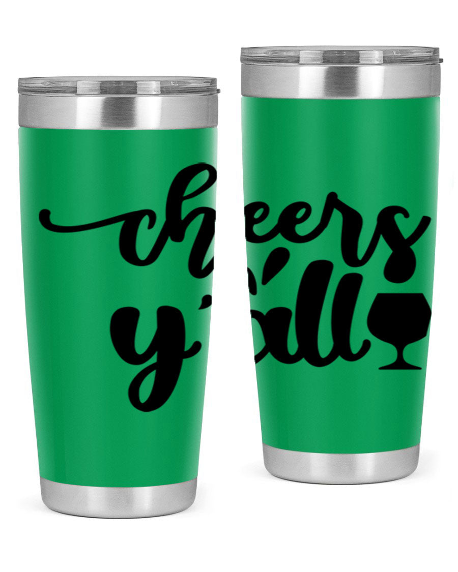 Cheers Y'all 198# Wine Tumbler in stainless steel with a stylish design, perfect for hot and cold beverages.