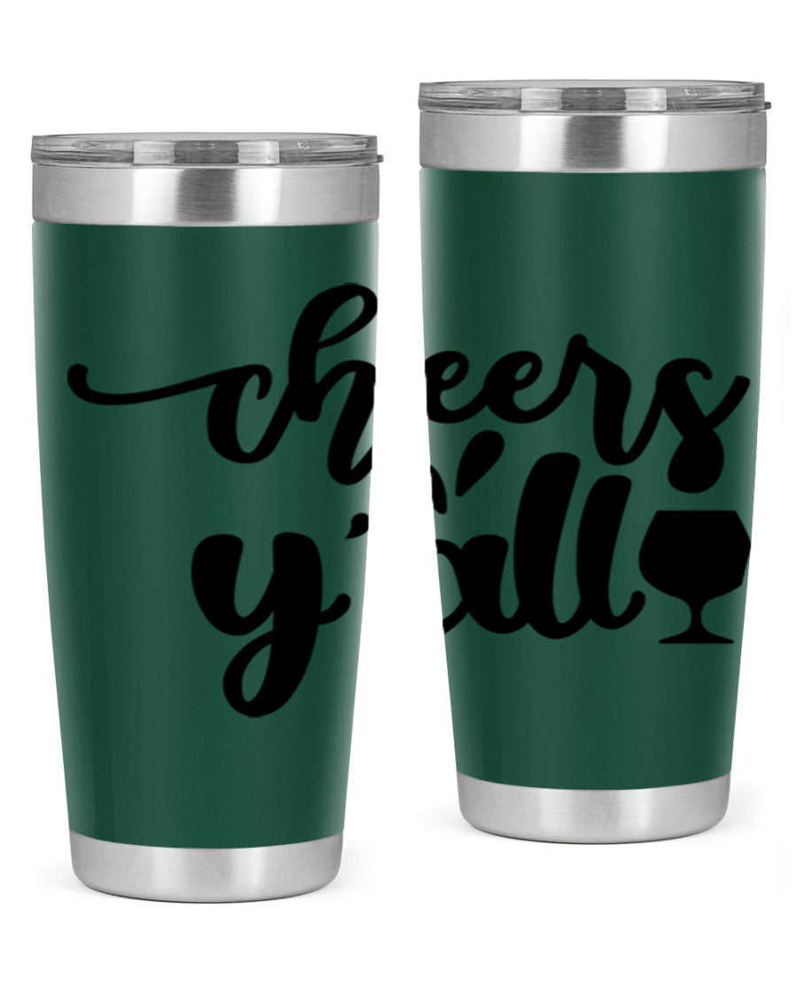 Cheers Y'all 198# Wine Tumbler in stainless steel with a stylish design, perfect for hot and cold beverages.