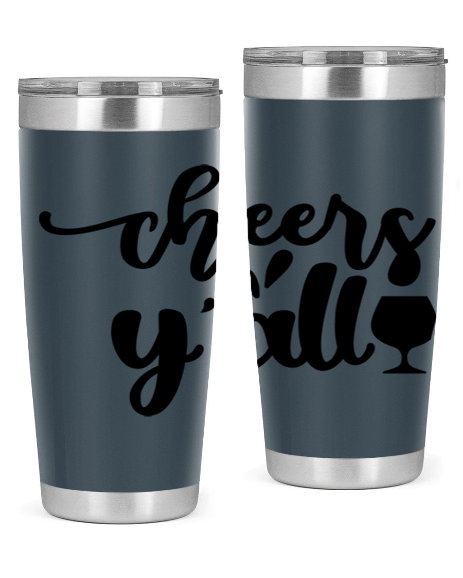 Cheers Y'all 198# Wine Tumbler in stainless steel with a stylish design, perfect for hot and cold beverages.