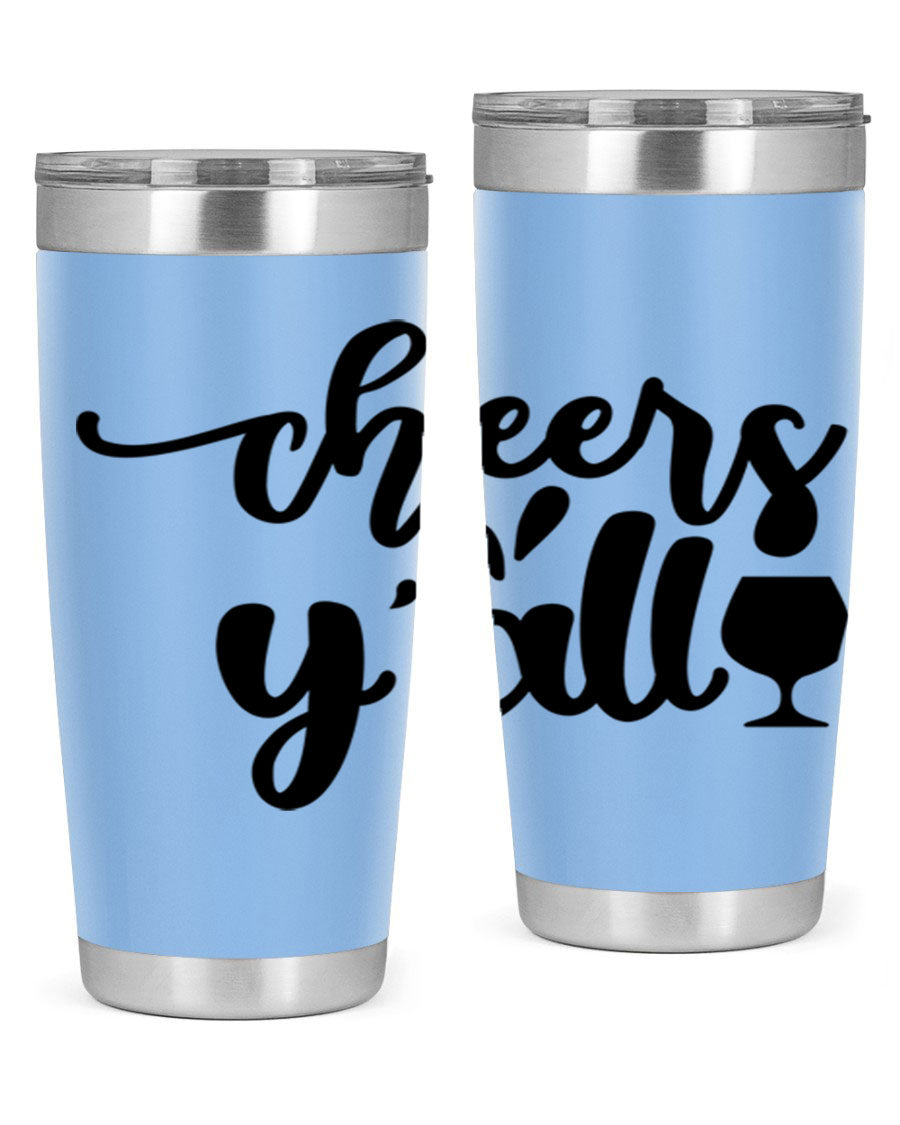 Cheers Y'all 198# Wine Tumbler in stainless steel with a stylish design, perfect for hot and cold beverages.