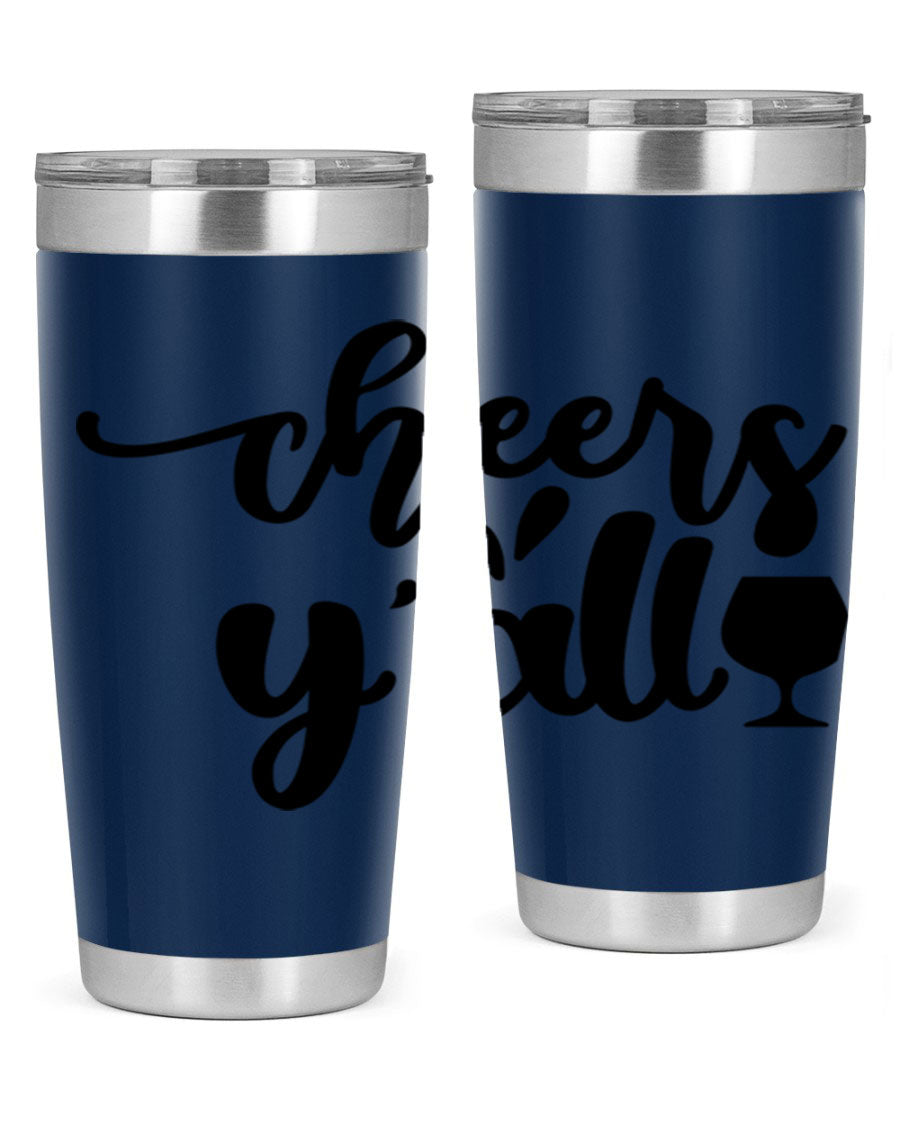 Cheers Y'all 198# Wine Tumbler in stainless steel with a stylish design, perfect for hot and cold beverages.