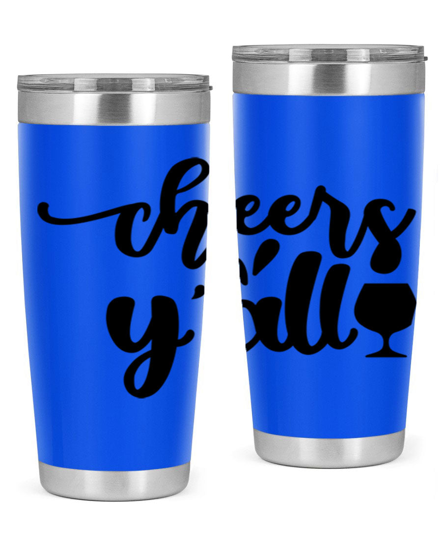 Cheers Y'all 198# Wine Tumbler in stainless steel with a stylish design, perfect for hot and cold beverages.