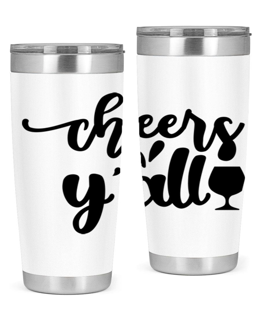 Cheers Y'all 198# Wine Tumbler in stainless steel with a stylish design, perfect for hot and cold beverages.