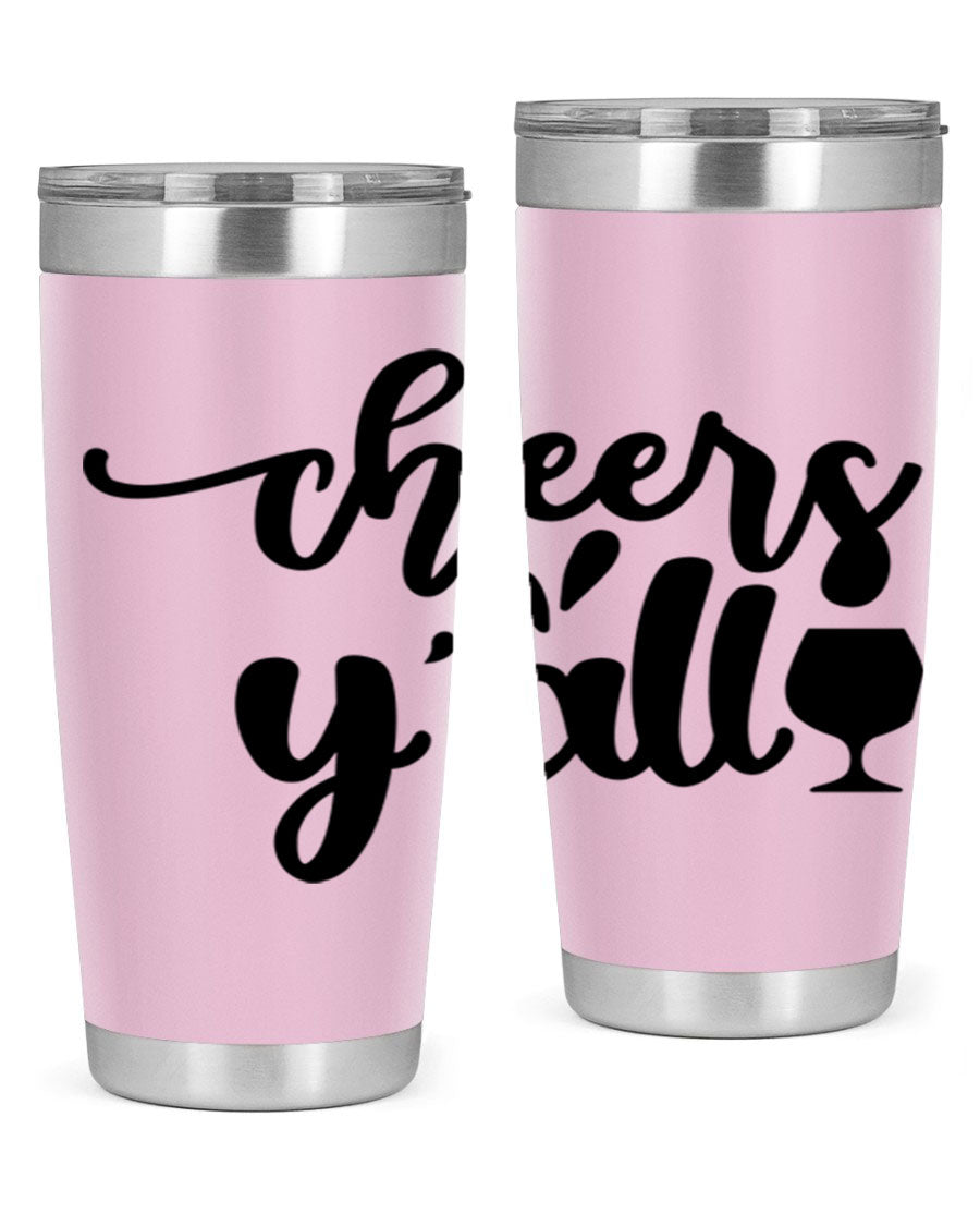 Cheers Y'all 198# Wine Tumbler in stainless steel with a stylish design, perfect for hot and cold beverages.