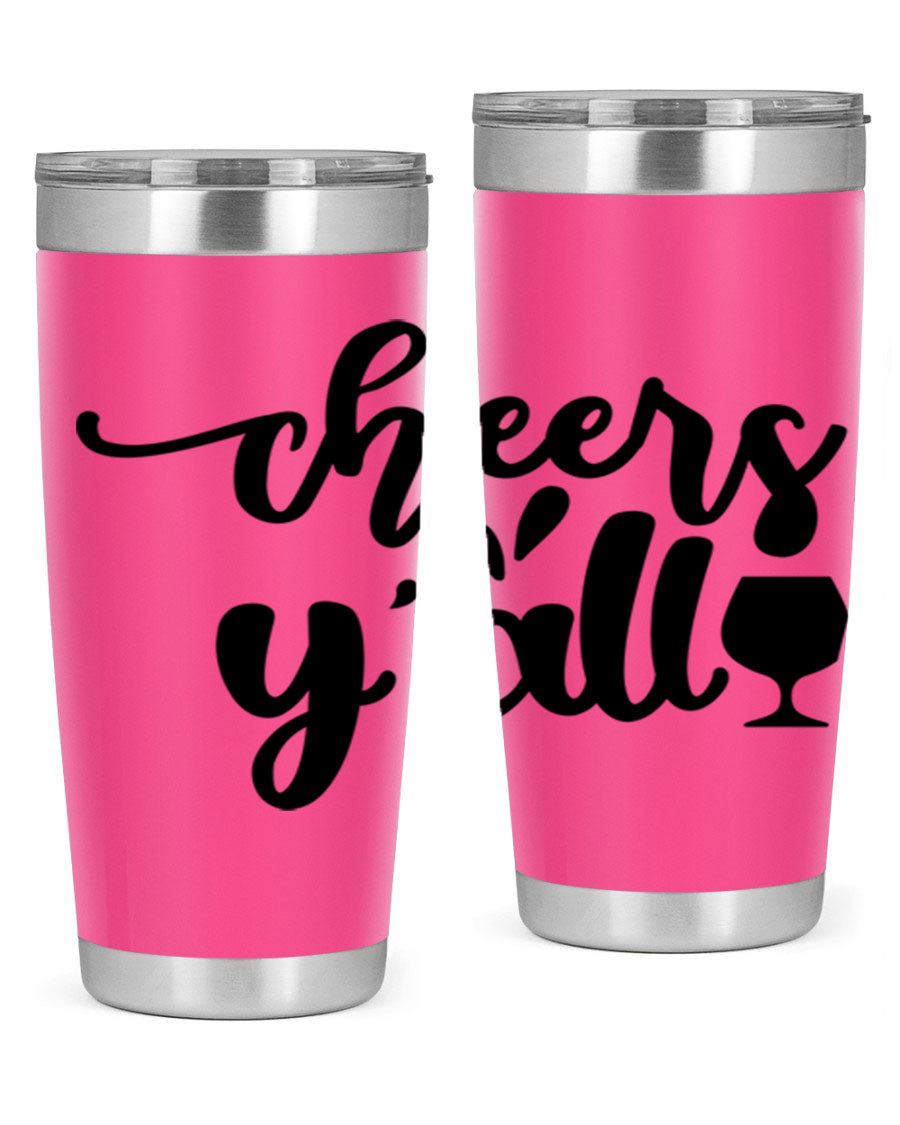 Cheers Y'all 198# Wine Tumbler in stainless steel with a stylish design, perfect for hot and cold beverages.