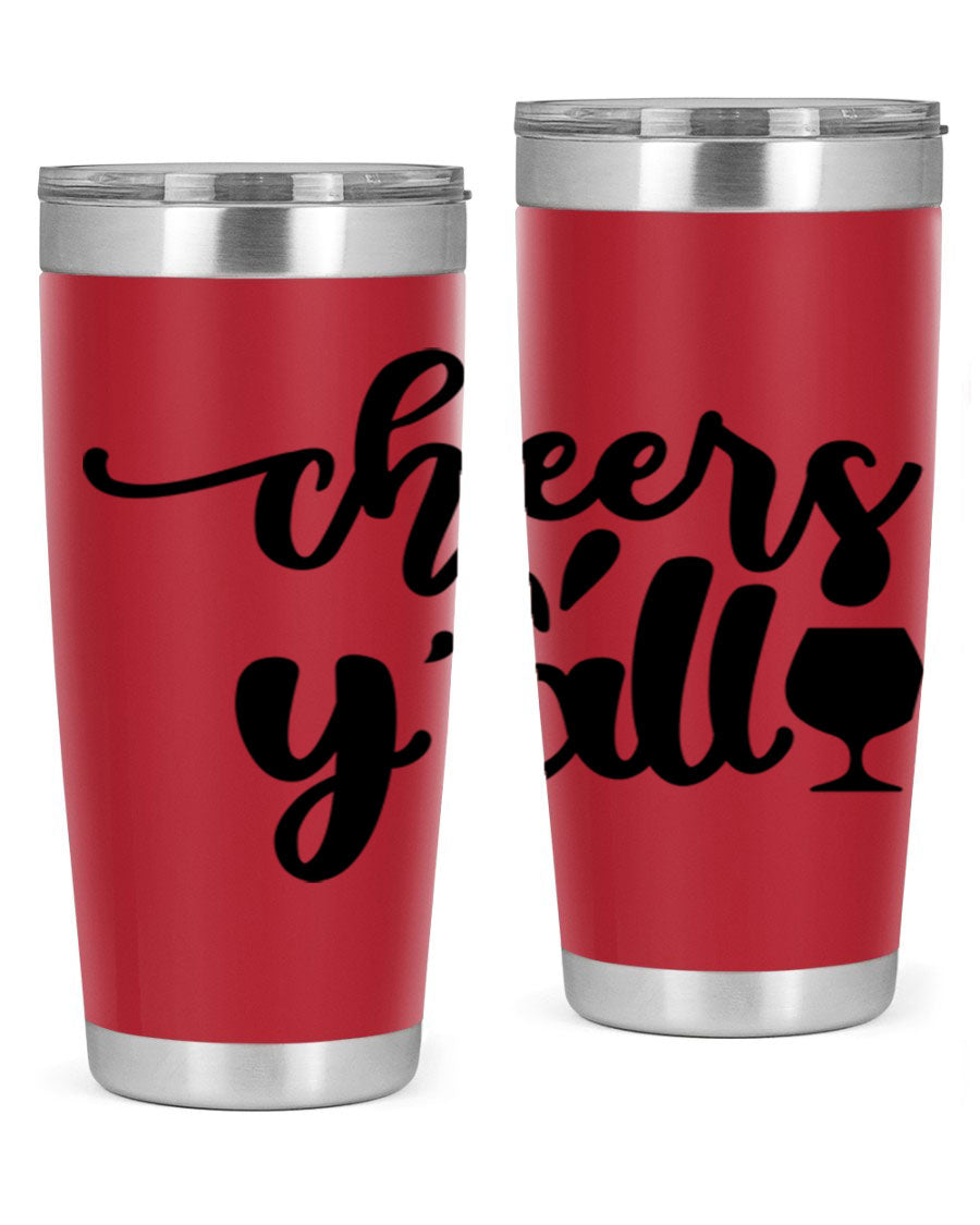 Cheers Y'all 198# Wine Tumbler in stainless steel with a stylish design, perfect for hot and cold beverages.