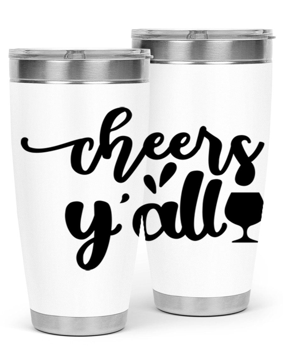 Cheers Y'all 198# Wine Tumbler in stainless steel with a stylish design, perfect for hot and cold beverages.