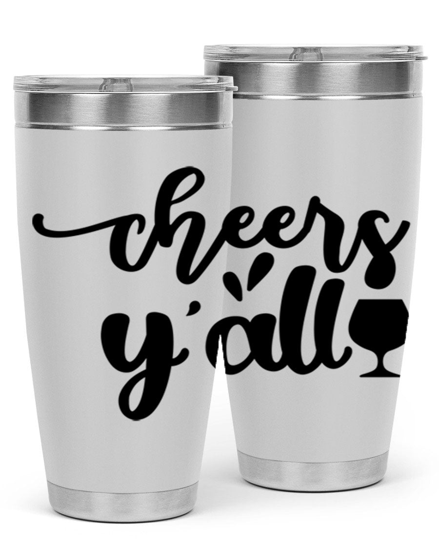 Cheers Y'all 198# Wine Tumbler in stainless steel with a stylish design, perfect for hot and cold beverages.