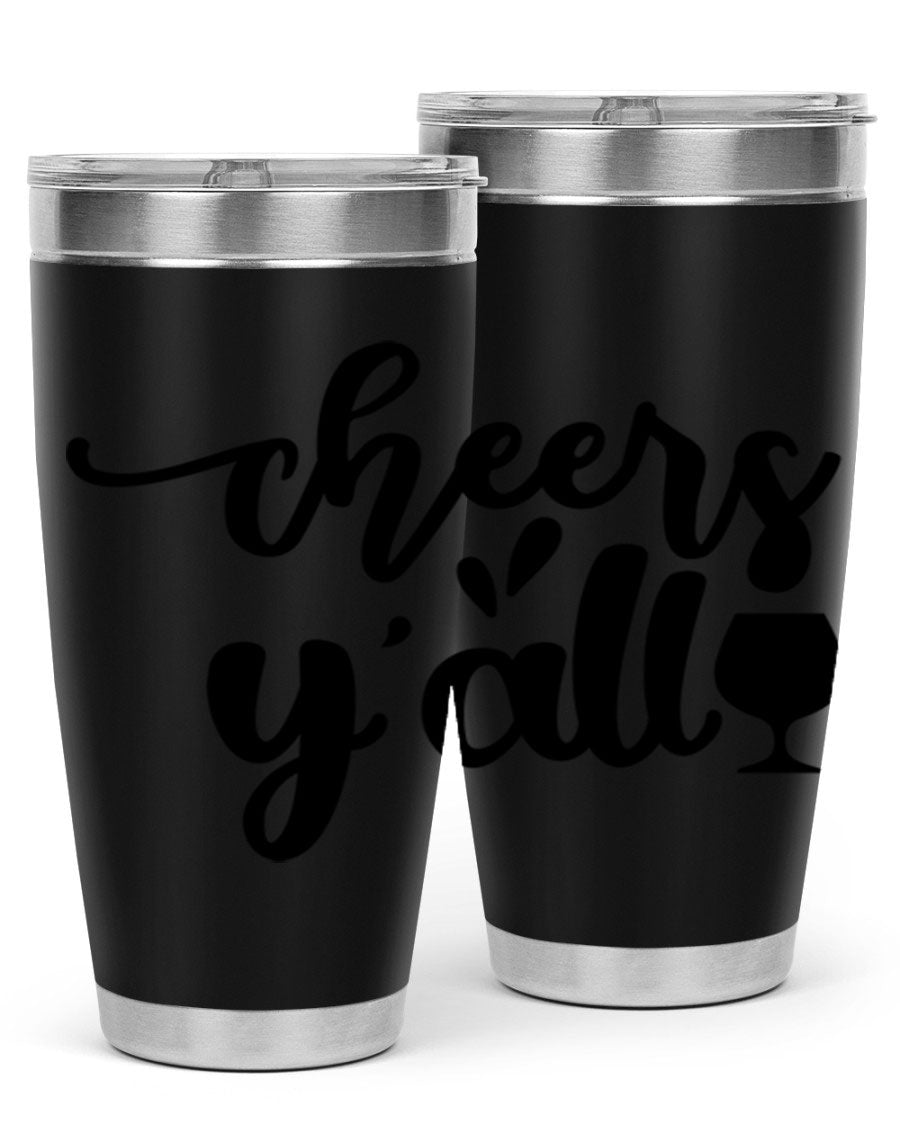 Cheers Y'all 198# Wine Tumbler in stainless steel with a stylish design, perfect for hot and cold beverages.
