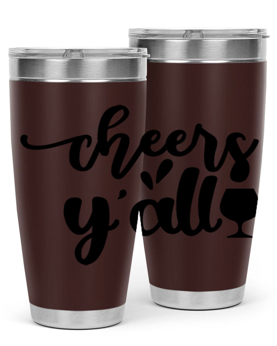 Cheers Y'all 198# Wine Tumbler in stainless steel with a stylish design, perfect for hot and cold beverages.