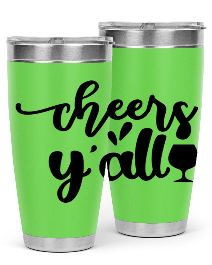 Cheers Y'all 198# Wine Tumbler in stainless steel with a stylish design, perfect for hot and cold beverages.