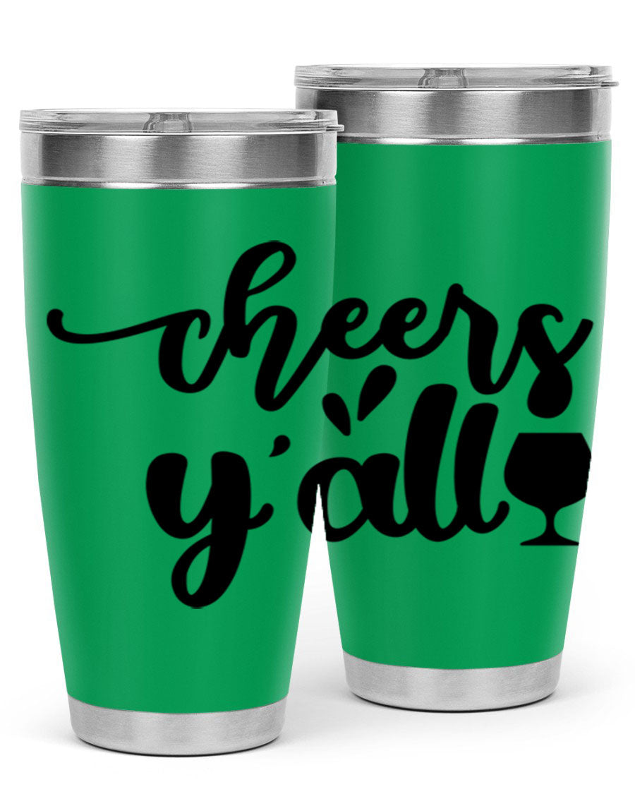 Cheers Y'all 198# Wine Tumbler in stainless steel with a stylish design, perfect for hot and cold beverages.