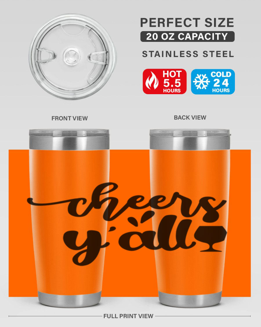 Cheers Y'all 198# Wine Tumbler in stainless steel with a stylish design, perfect for hot and cold beverages.