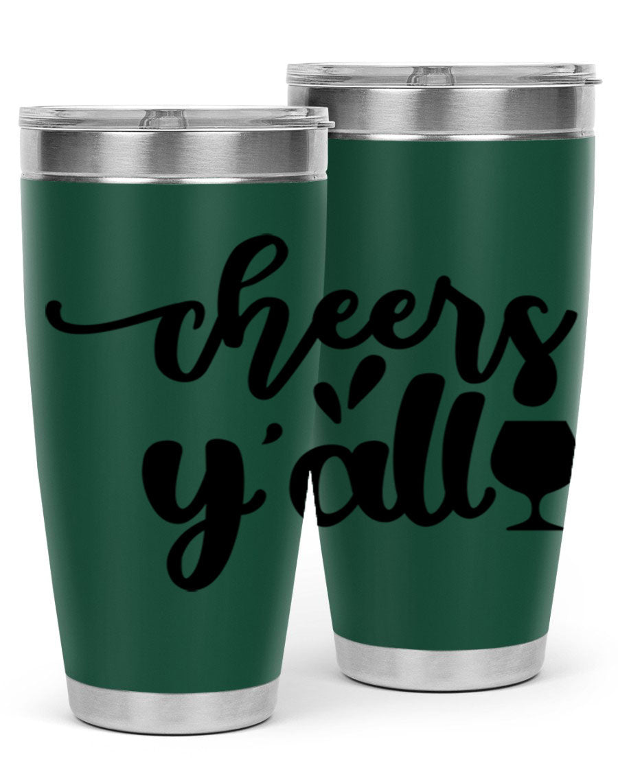 Cheers Y'all 198# Wine Tumbler in stainless steel with a stylish design, perfect for hot and cold beverages.