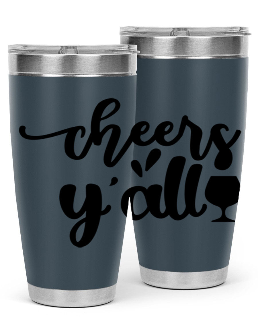 Cheers Y'all 198# Wine Tumbler in stainless steel with a stylish design, perfect for hot and cold beverages.