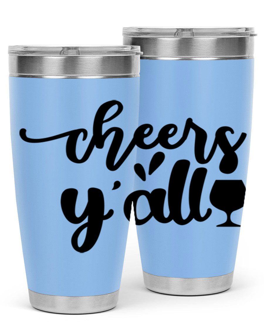 Cheers Y'all 198# Wine Tumbler in stainless steel with a stylish design, perfect for hot and cold beverages.