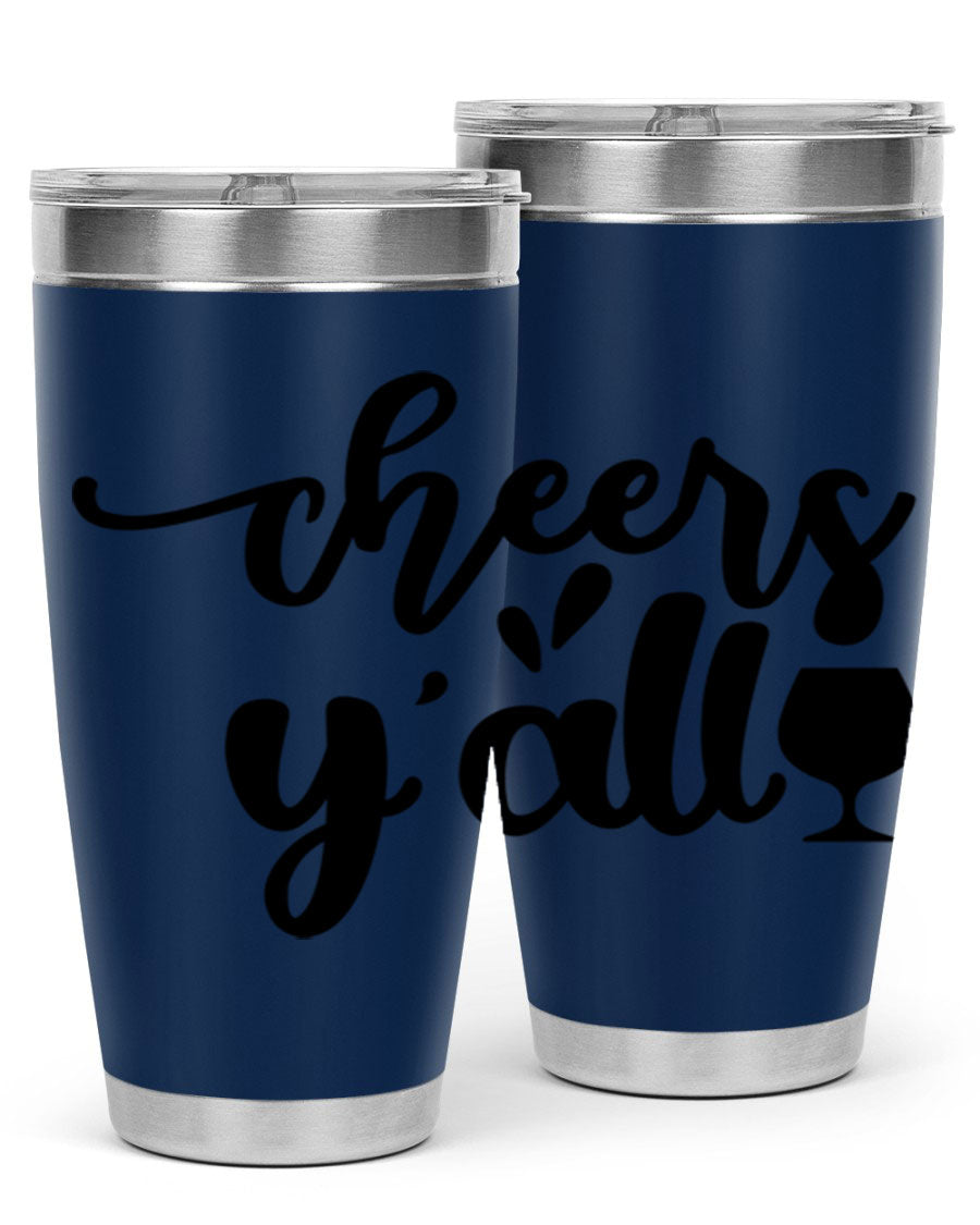 Cheers Y'all 198# Wine Tumbler in stainless steel with a stylish design, perfect for hot and cold beverages.