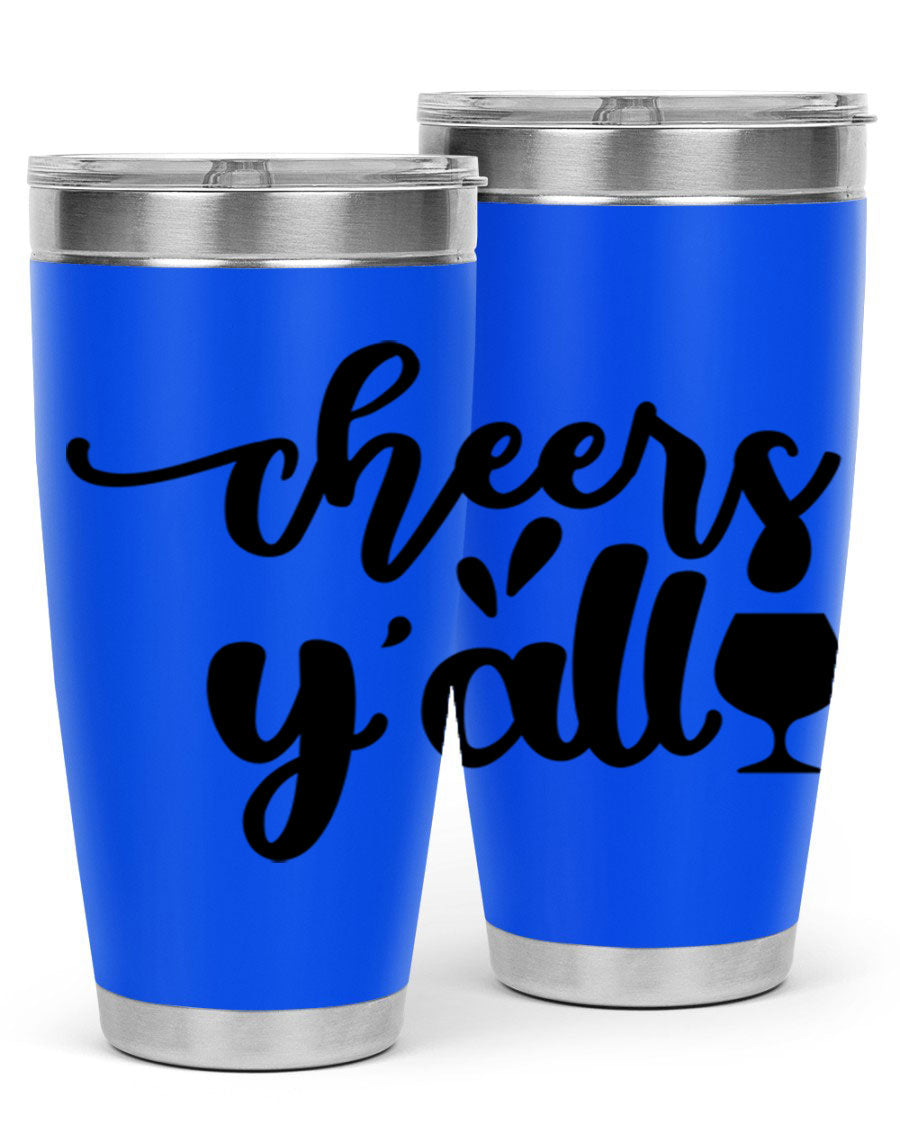 Cheers Y'all 198# Wine Tumbler in stainless steel with a stylish design, perfect for hot and cold beverages.