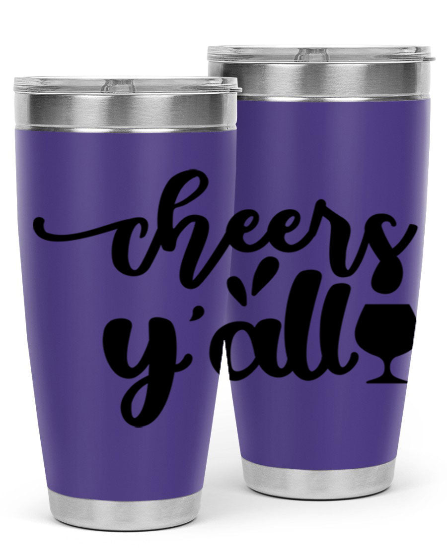 Cheers Y'all 198# Wine Tumbler in stainless steel with a stylish design, perfect for hot and cold beverages.