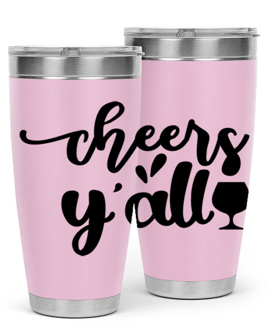 Cheers Y'all 198# Wine Tumbler in stainless steel with a stylish design, perfect for hot and cold beverages.