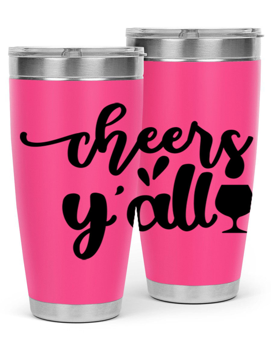 Cheers Y'all 198# Wine Tumbler in stainless steel with a stylish design, perfect for hot and cold beverages.
