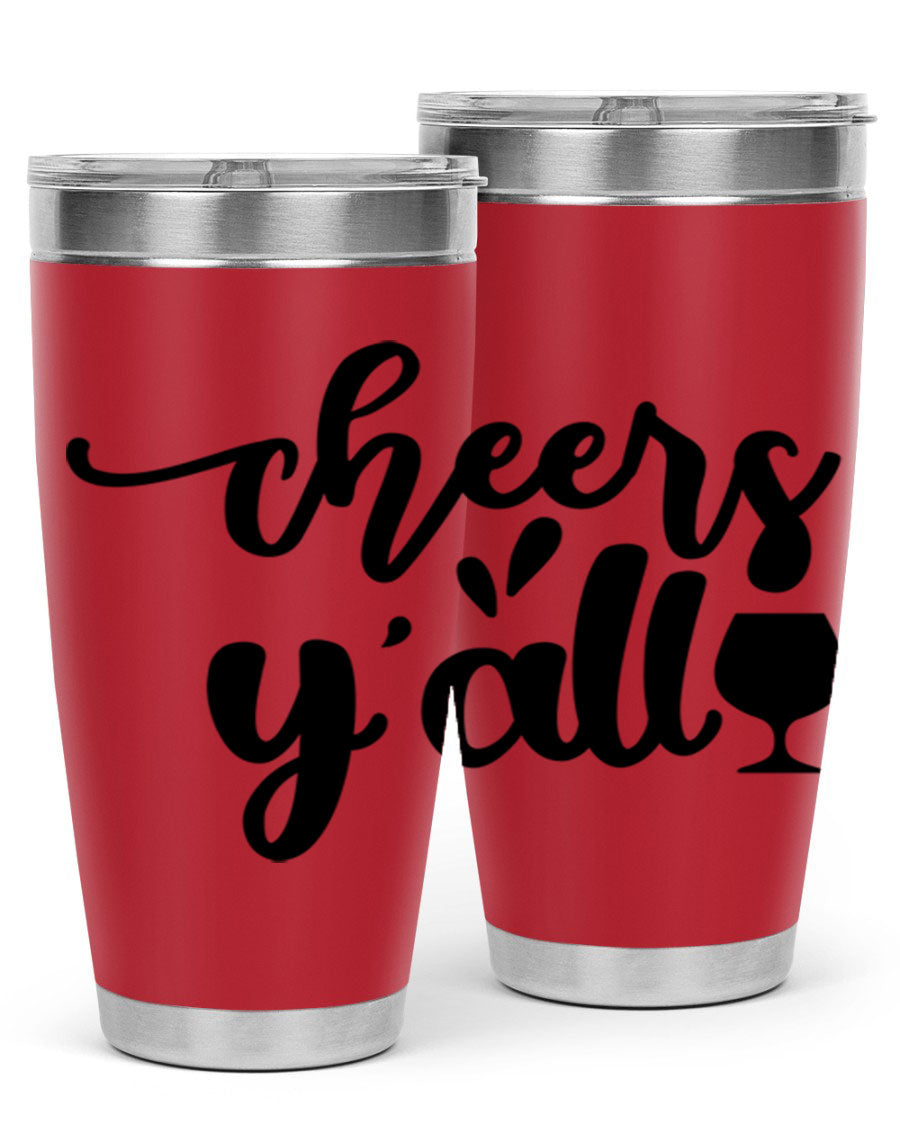 Cheers Y'all 198# Wine Tumbler in stainless steel with a stylish design, perfect for hot and cold beverages.