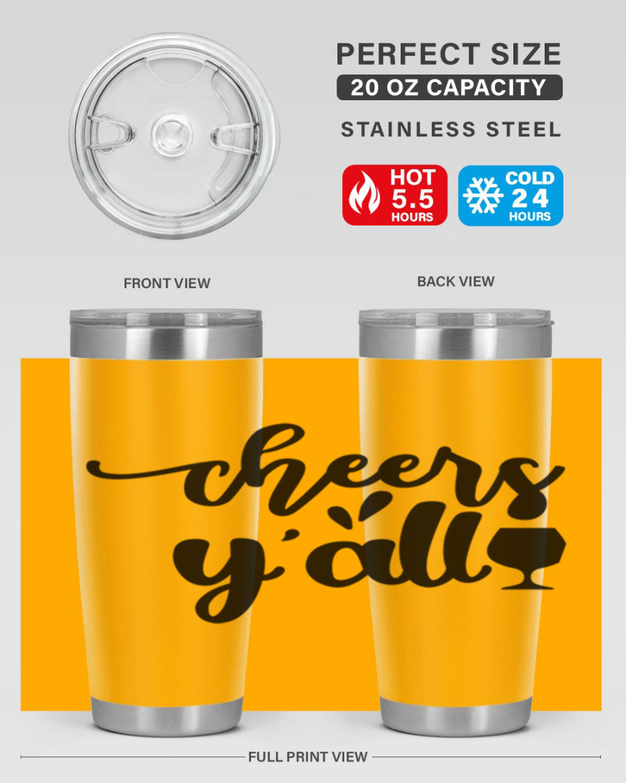 Cheers Y'all 198# Wine Tumbler in stainless steel with a stylish design, perfect for hot and cold beverages.
