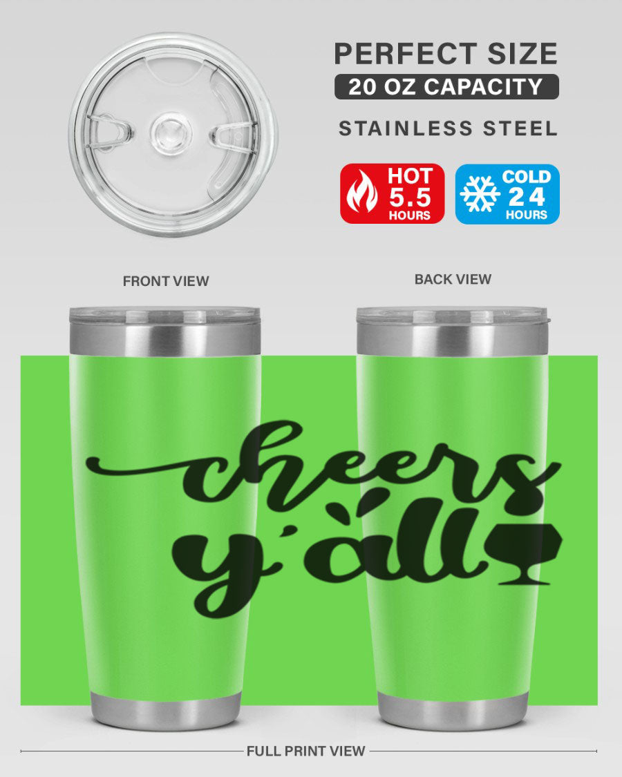 Cheers Y'all 198# Wine Tumbler in stainless steel with a stylish design, perfect for hot and cold beverages.