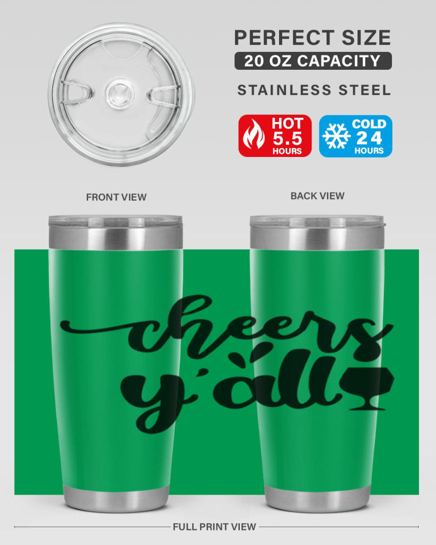 Cheers Y'all 198# Wine Tumbler in stainless steel with a stylish design, perfect for hot and cold beverages.