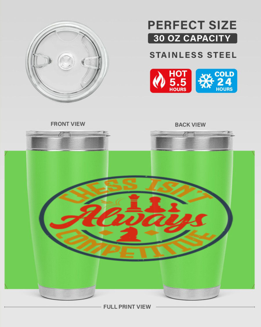 Chess Isn't Always Competitive 20oz Tumbler made of stainless steel with a copper lining, featuring a drink-thru lid and vibrant printed design.