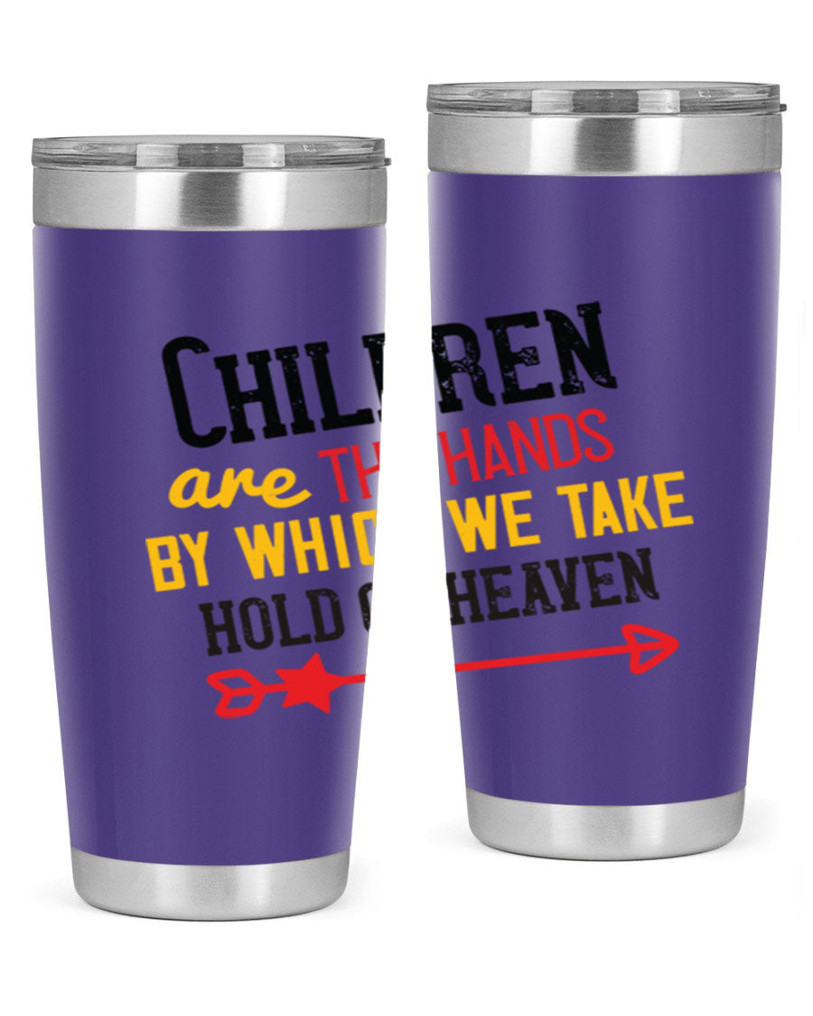 Children are the hands tumbler, double wall vacuum stainless steel with a heartfelt design, perfect for hot and cold beverages.