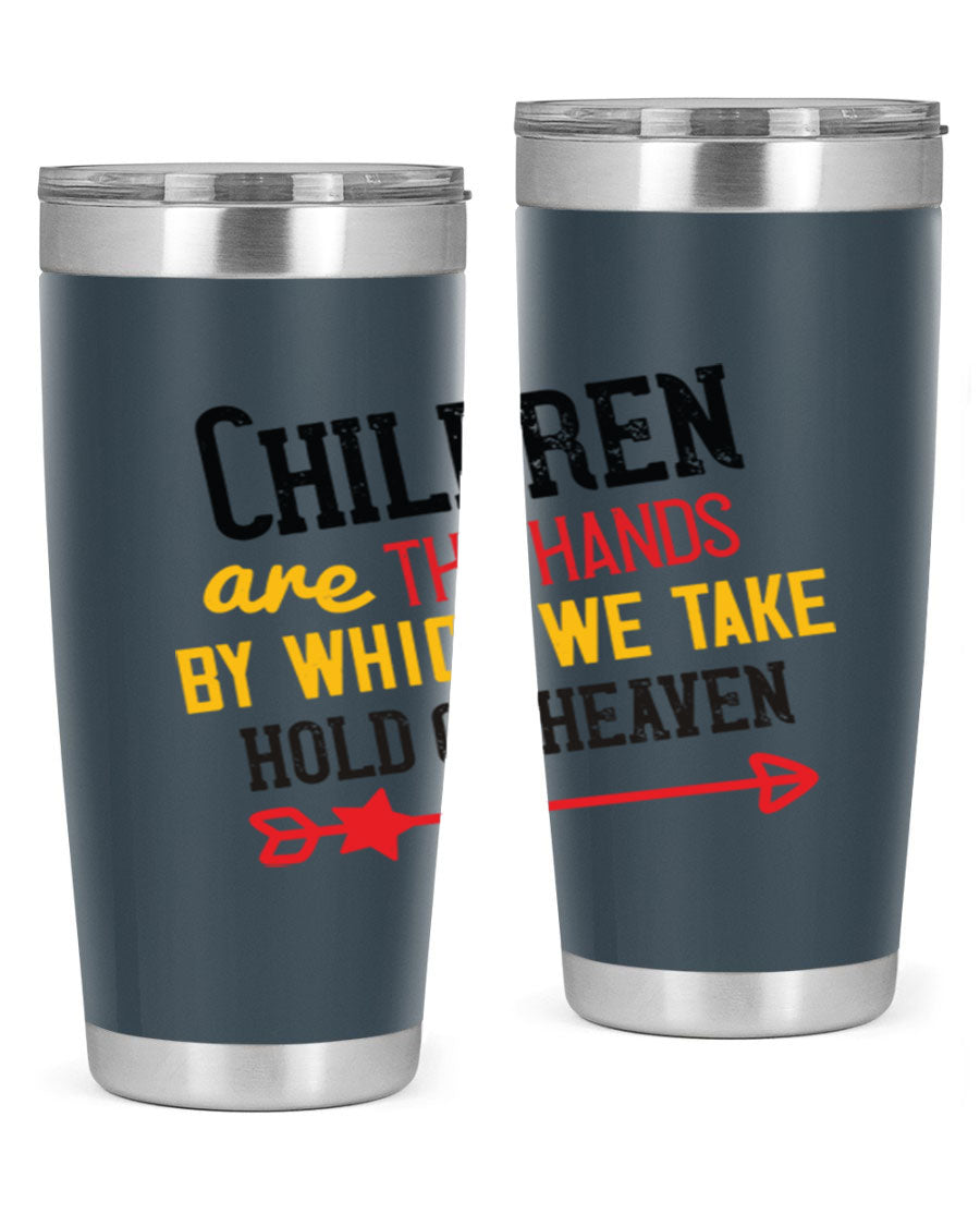 Children are the hands tumbler, double wall vacuum stainless steel with a heartfelt design, perfect for hot and cold beverages.