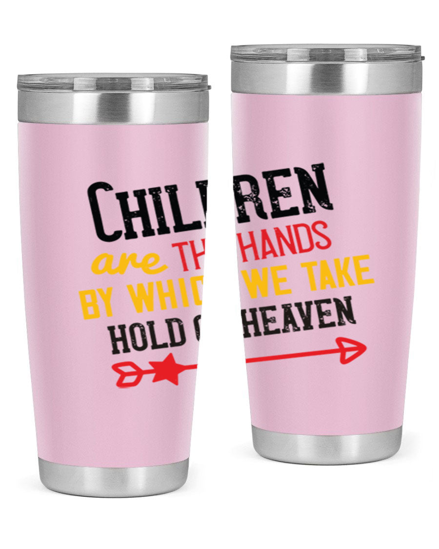 Children are the hands tumbler, double wall vacuum stainless steel with a heartfelt design, perfect for hot and cold beverages.