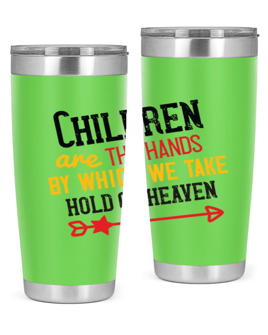Children are the hands tumbler, double wall vacuum stainless steel with a heartfelt design, perfect for hot and cold beverages.