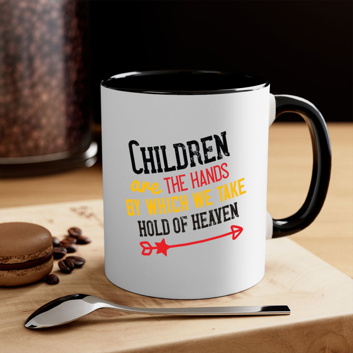 Children are the hands by which we take hold of heaven Style 48# Mug featuring a two-tone design with a colored handle and glossy finish.