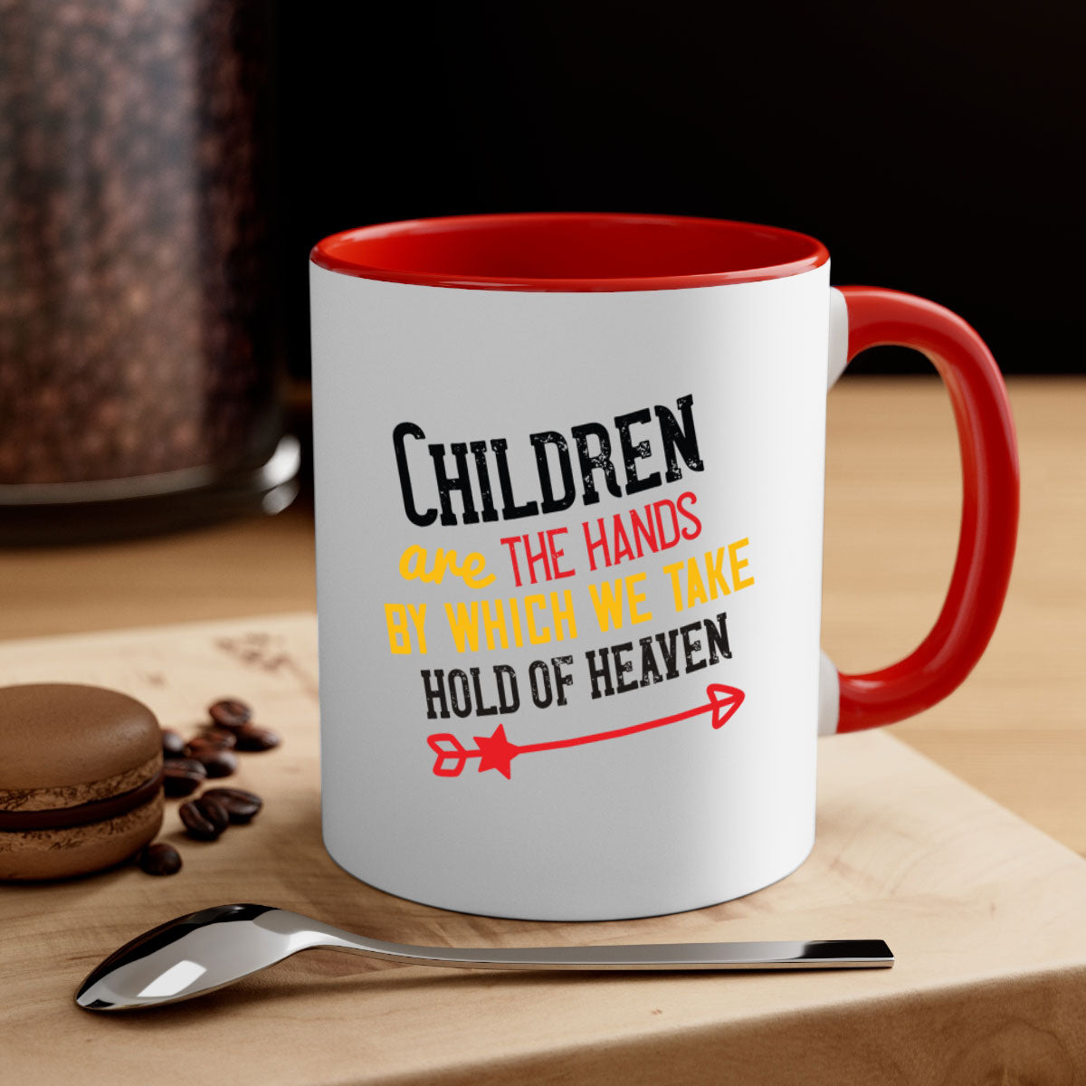 Children are the hands by which we take hold of heaven Style 48# Mug featuring a two-tone design with a colored handle and glossy finish.