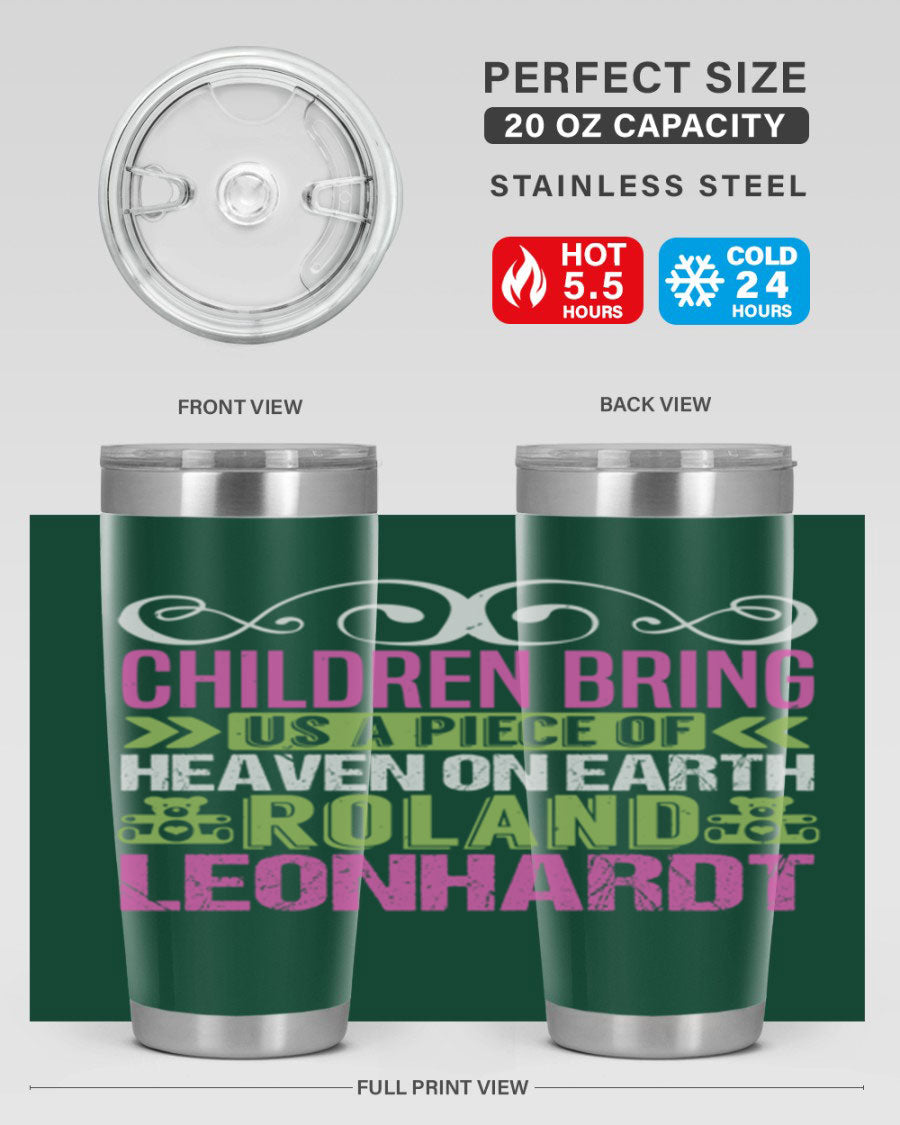 Children Bring Us a Piece of Heaven Style 284# tumbler, a colorful stainless steel drink container designed for kids, featuring a press-in lid.