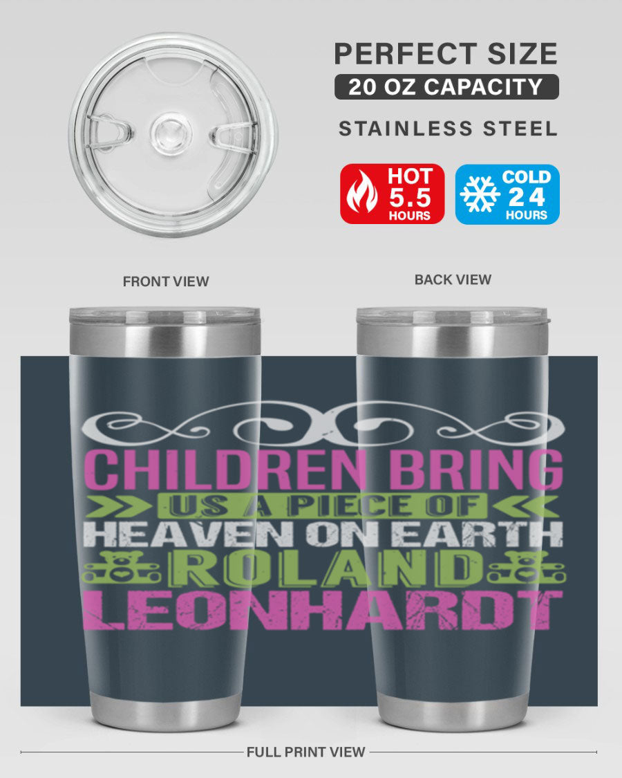 Children Bring Us a Piece of Heaven Style 284# tumbler, a colorful stainless steel drink container designed for kids, featuring a press-in lid.