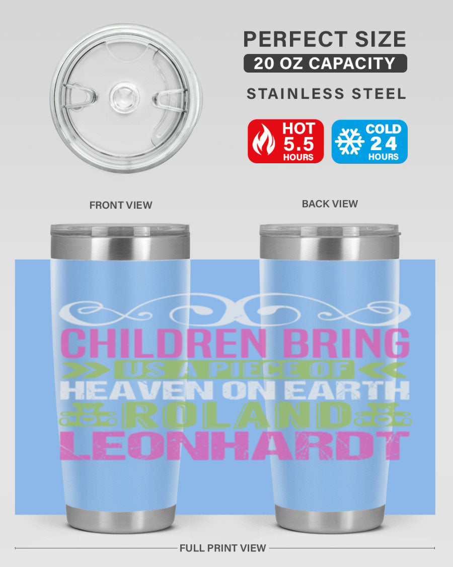 Children Bring Us a Piece of Heaven Style 284# tumbler, a colorful stainless steel drink container designed for kids, featuring a press-in lid.