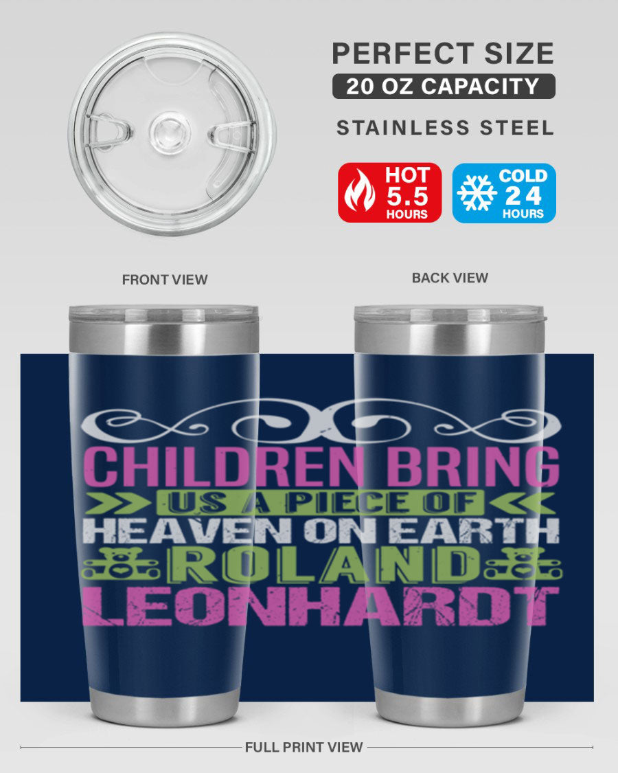 Children Bring Us a Piece of Heaven Style 284# tumbler, a colorful stainless steel drink container designed for kids, featuring a press-in lid.
