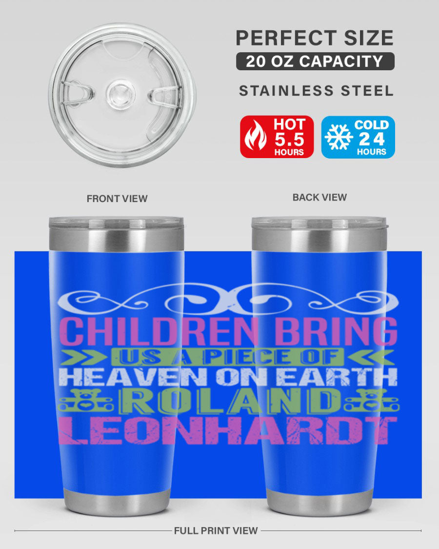 Children Bring Us a Piece of Heaven Style 284# tumbler, a colorful stainless steel drink container designed for kids, featuring a press-in lid.
