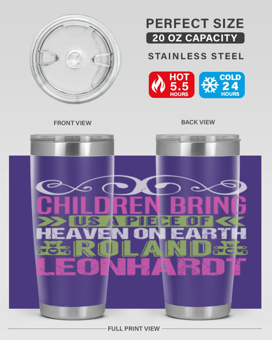 Children Bring Us a Piece of Heaven Style 284# tumbler, a colorful stainless steel drink container designed for kids, featuring a press-in lid.