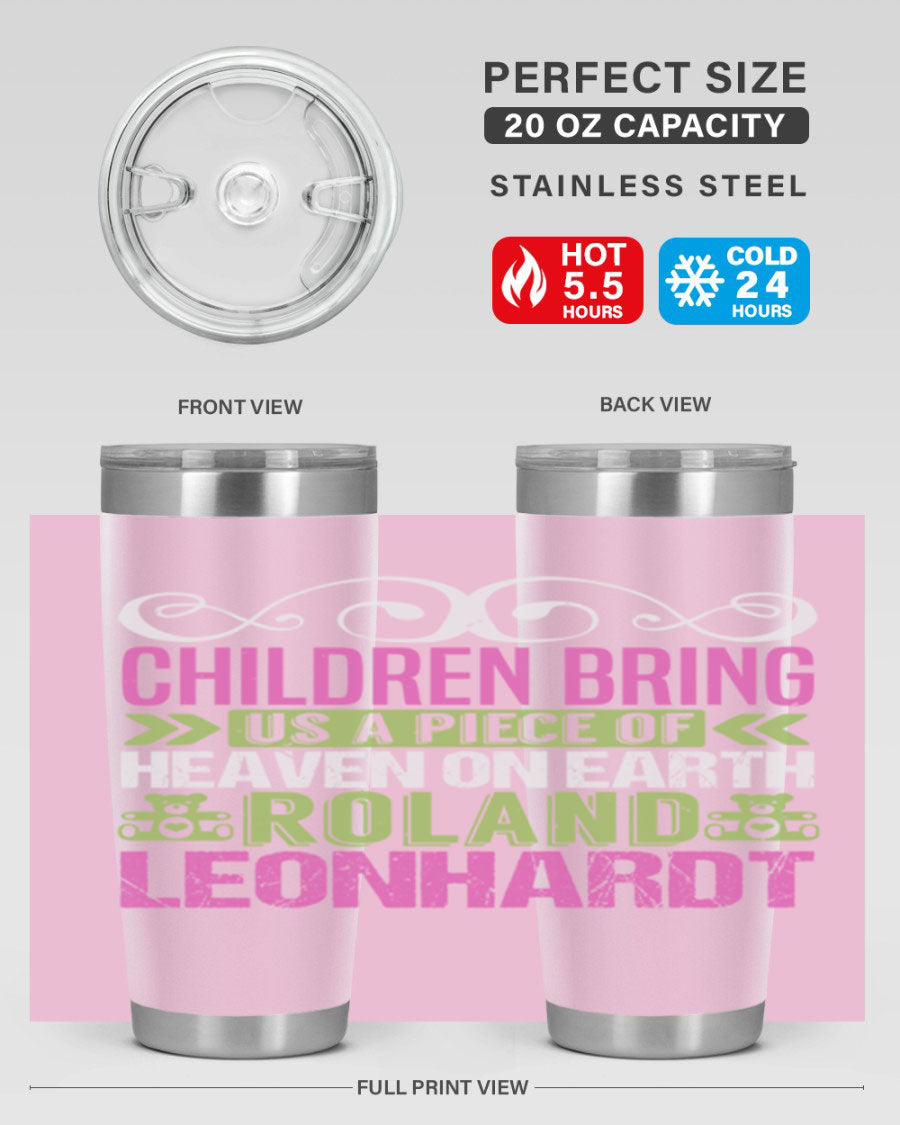 Children Bring Us a Piece of Heaven Style 284# tumbler, a colorful stainless steel drink container designed for kids, featuring a press-in lid.