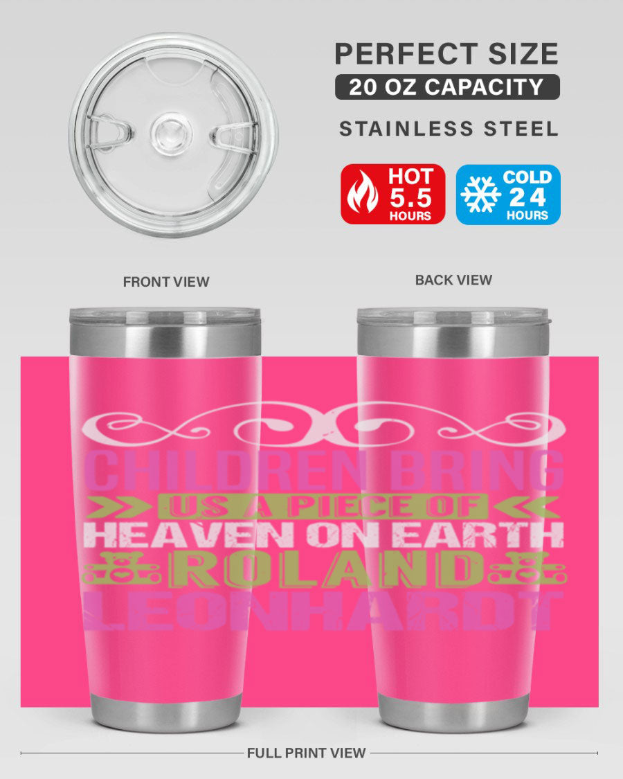 Children Bring Us a Piece of Heaven Style 284# tumbler, a colorful stainless steel drink container designed for kids, featuring a press-in lid.
