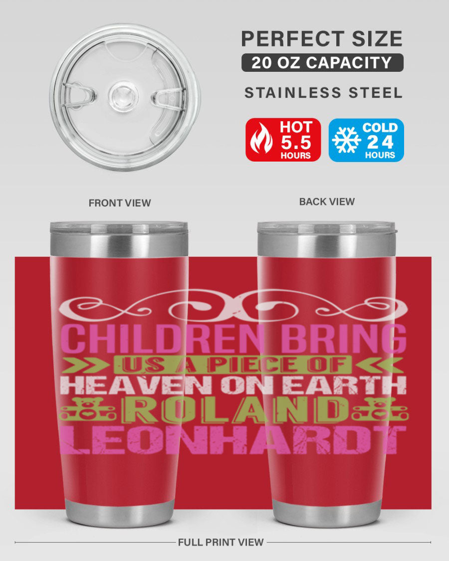 Children Bring Us a Piece of Heaven Style 284# tumbler, a colorful stainless steel drink container designed for kids, featuring a press-in lid.