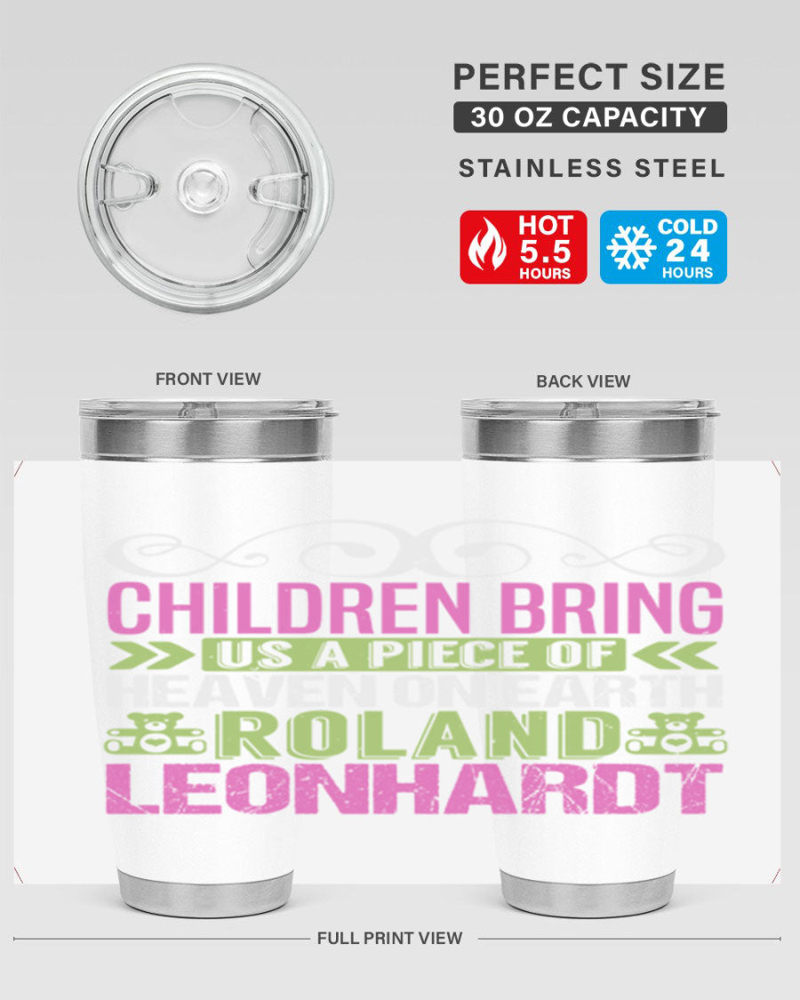 Children Bring Us a Piece of Heaven Style 284# tumbler, a colorful stainless steel drink container designed for kids, featuring a press-in lid.